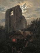 Carl Gustav Carus Ruine Eldena mit Hutte bei Greifswald im Mondschein oil